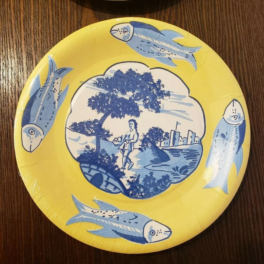 New High Museum Of Art Atlanta Plastic Coated Paper Plates Yellow Blue Lot of 2